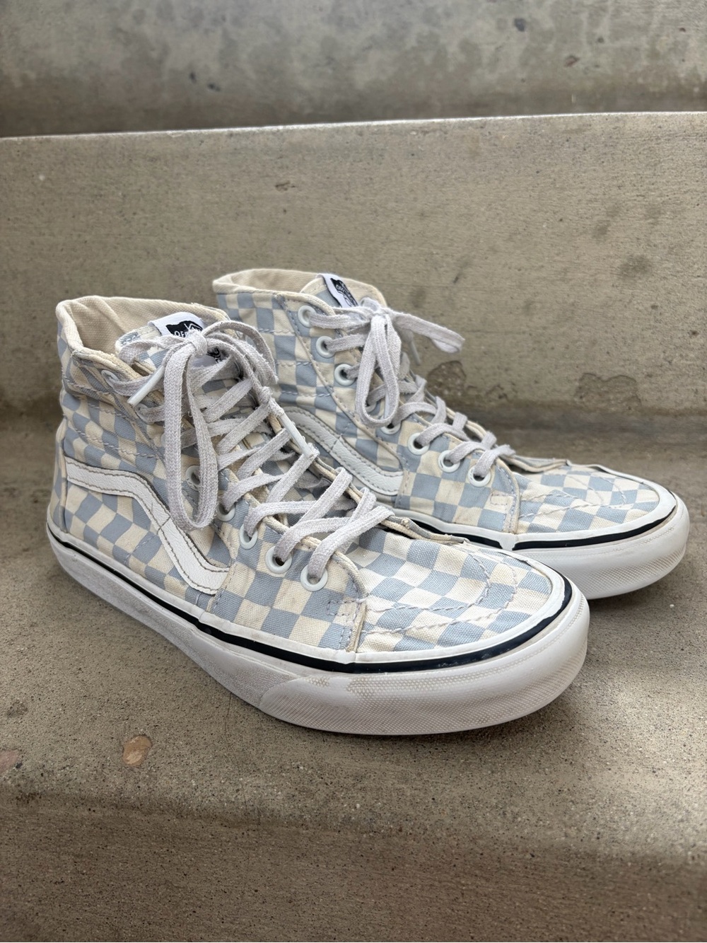 Vans Checkerboard Sk8-hi Tapered High Top Sneakers Zen Blue & True White